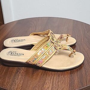 Alta Moda Gold Slip-on Sandals with Colored Sparkles, Size US 8.5 or 39 Shoes